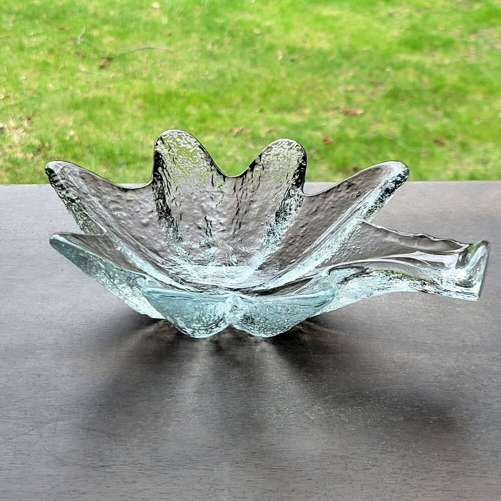 Vintage Blenko Leaf Shaped Clear Glass Centerpiece Bowl, Minor UV Reactive